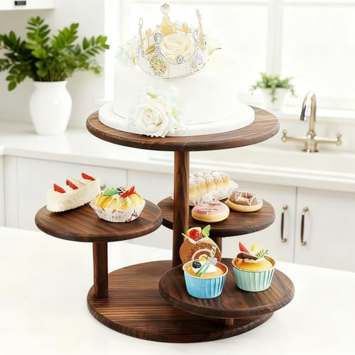 Ayolofei Holz Tortenständer, 4-stöckige Cupcake-Auslage als Obstschale oder Tablett, Großer Cupcake Ständer Ø 31/21/21/21 cm für Hochzeit Geburtstag Mottoparty Dekoration Weihnachten
