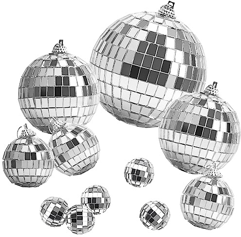 FEIGO 11Gemischt Discokugeln Set, Silber discokugel deko mit hängendem Ring, Mini Klein Spiegelkugel, Disco Spiegel Ball für Weihnachtsbaum Hochzeit Geburtstagsfeier Dekoration Lichteffekt(8/6/4/2cm)