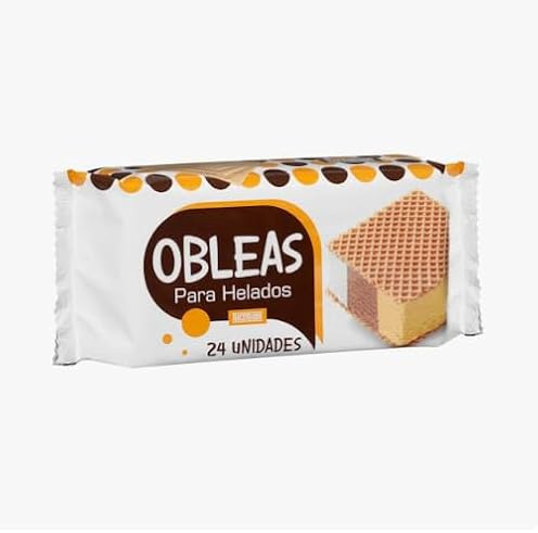 Obleas pour Glace Hacendado – Pack de 6 (24 unités de 52 g) – Cônes Croquants pour Glaces, Dessert et Gâteaux – Base de Waffle Fine et Dorée