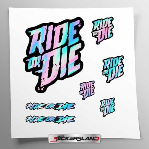 Stickersland® Aufkleber Ride Or die Holographie – Set aus wasserdichtem Vinyl – dekorative Aufkleber für Motorrad, Fahrrad, Helm, Auto, Laptop – Premium Aufkleber-Set | Laser