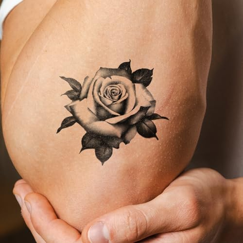 Inkster Tattoo Traditional Rose | Tattoo Männer | Temporäre Tattoos 2 Wochen | Hautfreundlich & EU-Kosmetikzertifiziert | hochwertige Temporäre Tattoos aus pflanzlichen Inhaltsstoffen | wasserfest