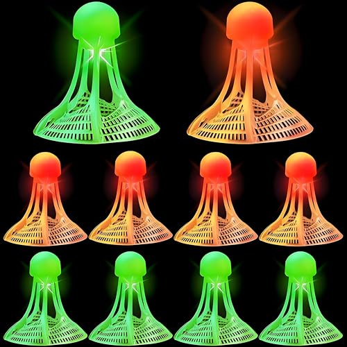 Begonia 10 Stück Led Badminton Bälle für Tag und Nacht, Winddicht Federball Bälle Set für Draußen Sport, Nylon Badminton Ball Leuchtend Federbälle Indoor Outdoor Sportaktivitäten