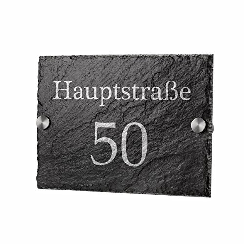 Placa para puerta con nombre de pizarra con grabado, diseño de la ruta básica con tu número de casa