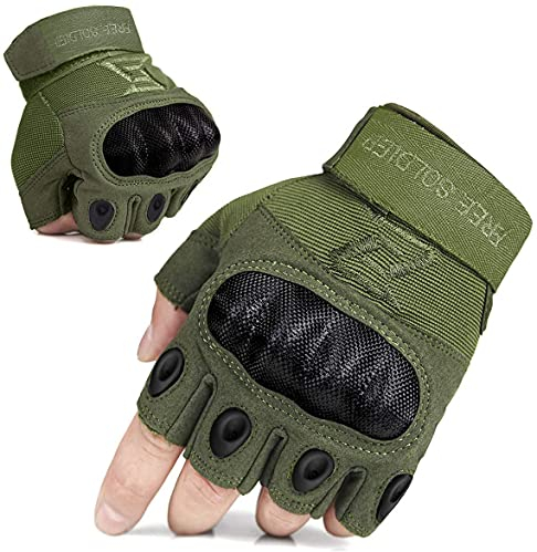 FREE SOLDIER Outdoor Handschuhe Herren Taktische Trainings Motorradhandschuhe Kletter Tactical Handschuhe Halbfinger Handschuhe Gilt für Radfahren Airsoft Militär Paintball(L,Armeegrün)