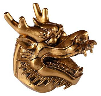 lachineuse - Figurine Tête de Dragon Chinois - Statuette Dragon - 13,5 x 15 x 11 cm - Symbole de Puissance, Force & Longévité - Décoration Asiatique Chinoise - pour Bureau, Maison - Coloris Doré