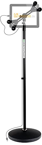 Pronomic UTH-20 Universal Tablet Ständer (für alle gängigen Größen, stufenlos drehbar, neigbar, höhenverstellbar, runder Metallsockel) Schwarz