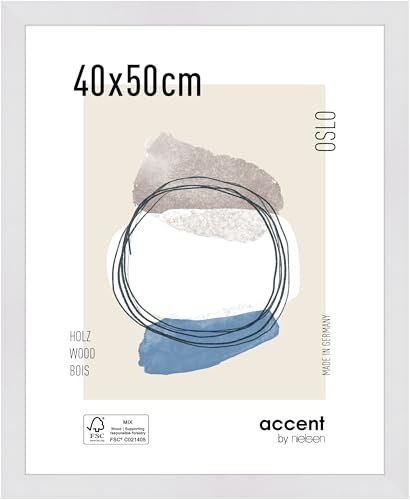 accent by nielsen Holz Bilderrahmen Oslo, 40 x 50 cm, Weiß | Holz Posterrahmen im Hoch- & Querformat zum Aufhängen Weiß matt Echtglas
