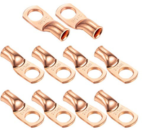 Capicorda in rame per uso intensivo di Ampper, connettori terminali in rame a crimpare con occhielli UL per estremità di cavi della batteria e altro (2 Awg, anello da 5/16, 10 pz.)