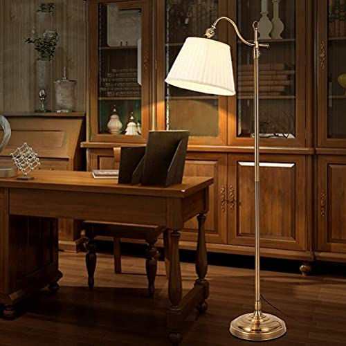 ACMHNC Lámpara de Pie Salon, Lámpara de pie Regulable con Control Remoto, 3000/4000/6000K, estilo Vintage, Pantalla de Tela Ajustable, Altura ajustable, E27, Latón Antiguo