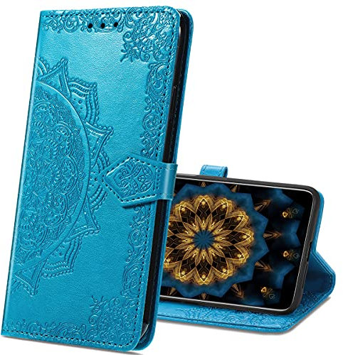 MRSTER Huawei P30 Pro Hülle, Premium Leder Tasche Flip Wallet Case [Standfunktion] [Kartenfächern] PU-Leder Schutzhülle Brieftasche Handyhülle für Huawei P30 Pro. SD Mandala Blue