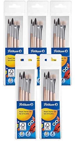 Pelikan 718163 - Pinsel Starterset (3 Haarpinsel, 2 Borstenpinsel) (5er Pack / 5tlg.)
