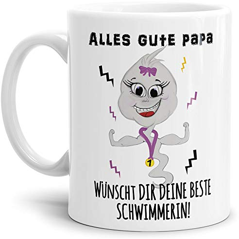 Lustige Tasse mit Spruch für Papa - Beste Schwimmerin - Super-Spermium/Bestes Vatertagsgeschenk/Geschenk-Idee Geburtstag Vatertag/für Väter - Weiß