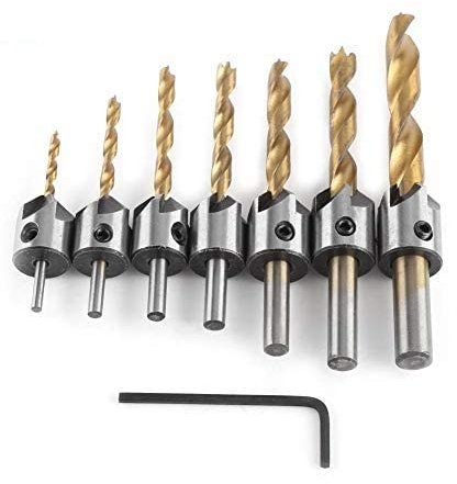 Broca de chaflán, juego de brocas de biselado escariador de carpintería para el trabajo, herramienta de escariar varilla redonda con llave hexagonal (7 unidades, 3-10 mm)