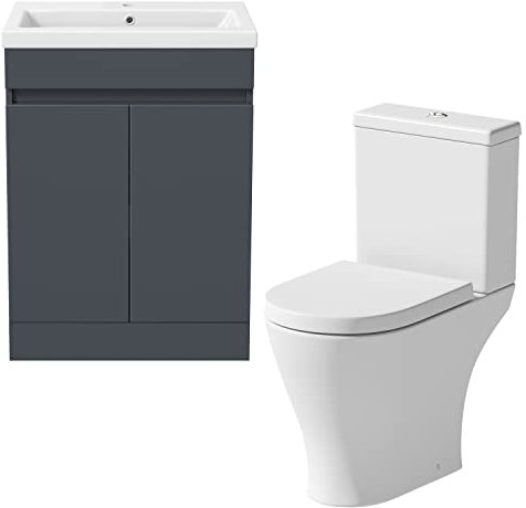 Affine Bathroom Vanity Unit Basin & Close Coupled Toilet Cloakroom Suite Bathroom Furniture Set Ceramic Sink 1 Tap Hole Soft Close Toilet Seat Grey Gloss