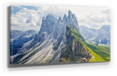 Atemberaubendes Bergbild auf Leinwand - Puez Geißler - als 120x60cm großes XXL Leinwandbild. Wandbild als Hintergrund und Deko für Wohnzimmer & Schlafzimmer. Aufgespannt auf Holzrahmen