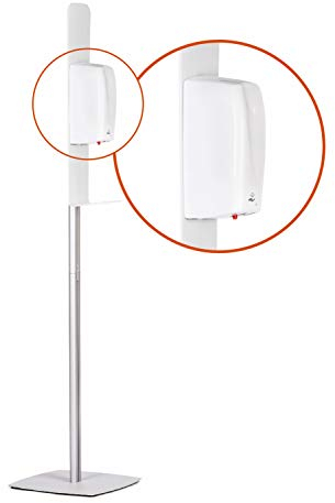 Europel Freistehender Automatischer Desinfektionsspender – Sprühende Desinfektionssäule – Desinfektionsmittelspender mit Sensor - Fassungsvermögen: 1000 ml - Silber/Weiß - Höhe: 140 cm