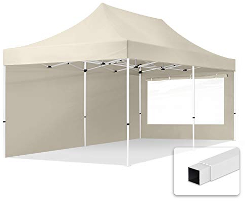 TOOLPORT 3x6m Faltpavillon Pavillon Partyzelt Gazebo Stahl 30mm, 2 Seitenteile, Panoramafenster, Creme