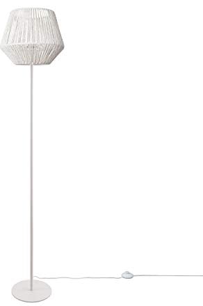 Paco Home Stehleuchte Modern Wohnzimmer Schlafzimmer Rattan Optik Boho Korb Stehlampe E27, Lampenfuß: Einbeinig Weiß, Lampenschirm: Weiß (Ø33 cm)
