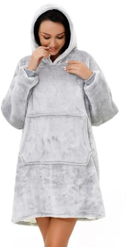 Sherpa Adult Hoodie Silver Blankets, Velvet Touch Fabric With Ultra Soft Sherpa Fleece lining, Oversized Soft And Cosy