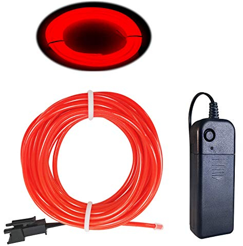 Balabaxer EL-Leuchtdraht Rot, 9.8 Fuß/3 Meter portable steuerungsbetriebene Neon-Lichtleiste, 360° schneidbare leuchtende Seilenlichter für Partys, Halloween und DIY-Dekoration.