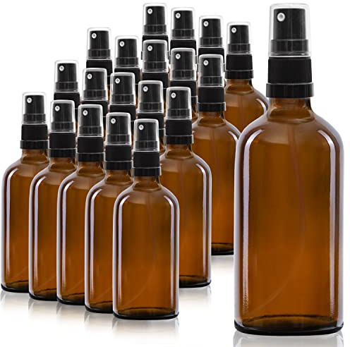 Oputec 68 x 100 ml Sprühflaschen aus Glas mit Zerstäuber: Großpackung Braunglasflaschen mit feinem Sprühkopf - Kleine Pumpspray-Flasche