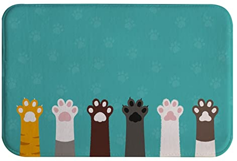 A.Monamour rutschfest Saugfähig Badematte Die Beine Der Karikatur Katzen Mit Pfotenabdrücken Blauem Hintergrund Tier Weich Flanell Badezimmerteppich Badteppich Badvorleger Badewanne Dusche 40x60cm