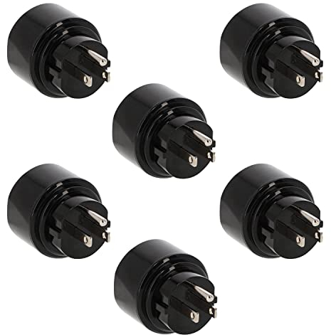 6er Set LED Universum Reiseadapter für Schutzkontakt-/Euro-Stecker (Typ F) auf USA Kanada Japan Mexiko Dom.Rep. Steckdose (Typ B) - schwarz | Reisestecker Steckdosenadapter 1508550