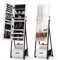 COSTWAY Mobile Jewelry Cabinet, Floor Standing Lockable Jewelry Armoire with Full Length Mirror, Drawer and Wheels, Makeup Jewellery Storage Organiser Unit for Bedroom Dressing Room (White)