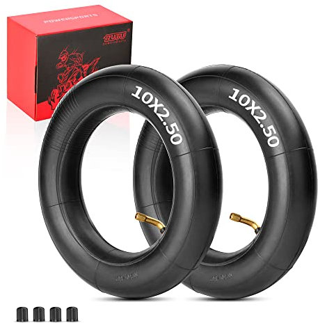 RUTU 10 x 2,50 Innenrohr – 10 Scooter Tube Set kompatibel mit Elektrorollern, Smart Self-Balance Scootern und Boards – Butylkautschukschläuche mit TR87 gebogenem Luftventil, 4 Staubkappen – 2 Stück