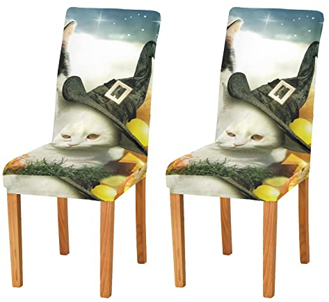 Zwei Katzen Halloween Stuhlhussen Set für Esszimmer Dehnbar Esszimmer Stuhl Schonbezug Restaurant Hotel Abnehmbar Waschbar Küchenstuhl Schonbezug