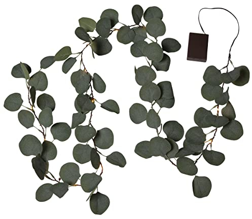 LED Lichterkette Eukalyptus - 20 warmweiße LED - L:180cm - Batteriebetrieb - Timer - grüne Blätter
