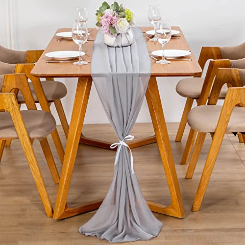 YUNSHANGHE Modern Chiffon Tischläufer, 70x300 cm Abwaschbar Tischdecke, Hochzeit Dekoratives Tischband aus Stoff, Table Runner, Tischdekoration für Hochzeit Geburtstage Kommunion (Altgrau)