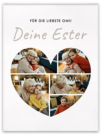 Maverton Fotoleinwand mit eigenem Foto, personalisiertes Fotocollage | Mit Holzrahmen, Größe 30x40 oder 50x70, Wandbild auf Leinwand für für Mädchen, für Frauen, Herz, 30 x 40 cm