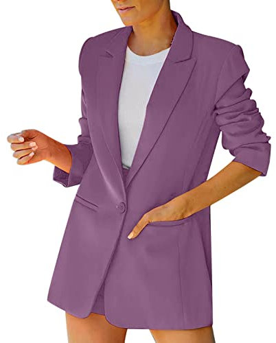 Blazer, giacca da donna, sportiva, elegante, lunga, per le mezze stagioni, primavera, estate, cardigan, risvolto, a maniche lunghe, taglie forti, giacca estiva, leggera, da ufficio, viola., XL