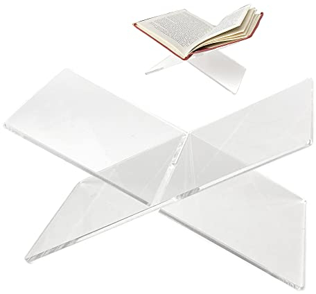 OHYER Acryl Buchablage Buchständer Plexiglas Transparenter Kochbuchständer Buchständer Acryl Schreibtisch Leseständer Buchaufsteller X-förmige Buchhalter zum Präsentieren und Lesen Bücher (19x11x11cm)