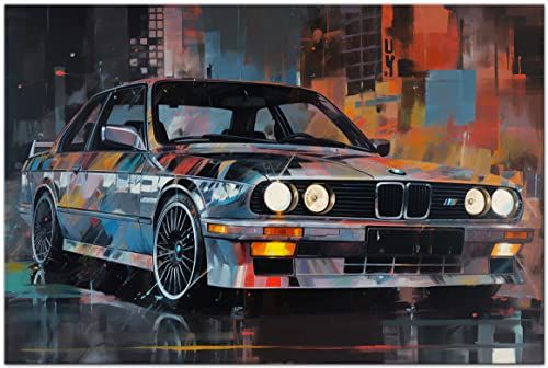 Printonia Leinwand-bild 120x80cm BMW 3 M3 E30 Abstrakt Art Bilder Dekoration Wandbild Kunstdruck Sportwagen Automobil Deko