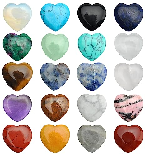 20PCS Herz Stein, Kristalle Rosenquarz Herzsteine Edelstein Herz Liebe Steine Kristalle Heilsteine Set Bulk poliert Tasche Palm Daumen Edelsteine Chakra Reiki Energieausgleich