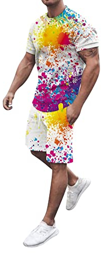 CUTeFiorino Leinen Anzug Herren Set bedruckte kurze Herrenshorts Sommer Hemden Beach & Hosen Ärmel 2-teilige Herrenanzüge & -Set Wasserball Anzug