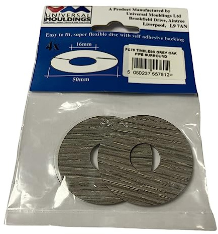 Pack of 4 Self Adhesive Pipe Covers Radiator Rings Timeless Grey Oak - FC78