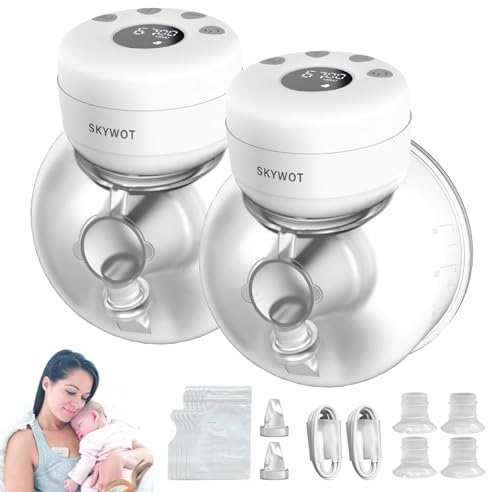 SKYWOT S21 Breast Pump Electrical Hands Free,Portable Electric Breast Pump Hands Free for Breastfeeding,2 Modes & 9 Levels Double Wearable Pumps,21/24/27mm Flanges,2 Pack