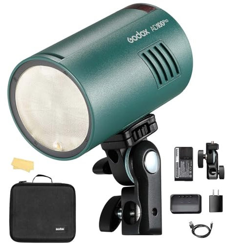 AD100pro Strobe Flash Light Portable 100Ws 2600mAh Battery 2.4G Wilreless X System 1/8000 HSS 0.01-1.5s Recycling 360 Full Power Flashes for Photography Shooting Studio (AD100P-GR)