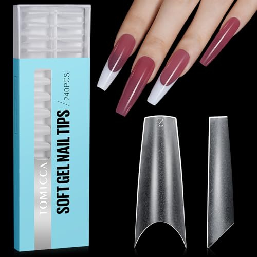 TOMICCA Capsules Ongles, 240 pcs Acrylique Ballerina Faux Ongles Transparent Pose Français Ongle, Demi-Couverture French Nail Extension Tips, Pour Les Studios De Manucure Et Diy Nail Art 12 Tailles