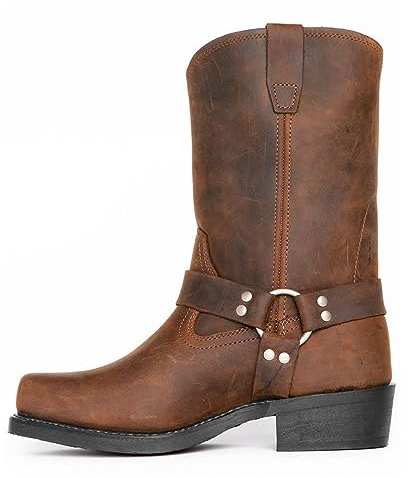 ticticlily Stivali da Uomo Autunno Inverno Cerniera a Punta Quadrata Vintage Ricamato Scarpe Casual Stivali da Cowboy B Marrone 42 EU