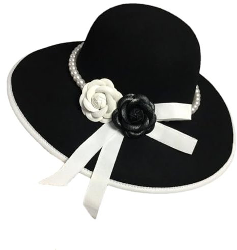 Suwequest Formal breite Krempe Blume Fedora Hut Perlen Band Wolle Filz Schlapphut Damen Hochzeit Kirche Hut Porkpie Trilby Hut, Schwarz , Einheitsgröße