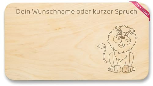 Shirtracer Frühstücksbrettchen Holz personalisiert Löwe | Holz, 22x12, König der Tiere, Savanne