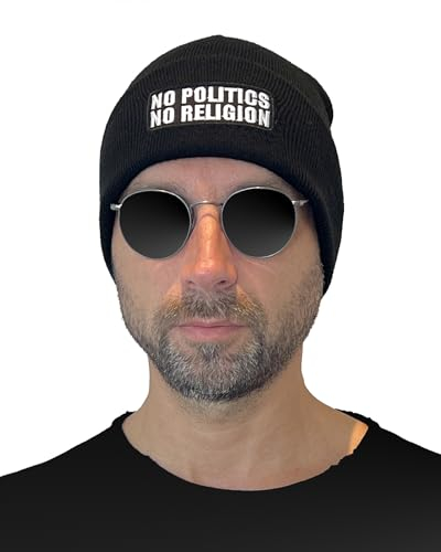 Mütze No Politics No Religion in schwarz I Unisex I bestickter Aufnäher I Beanie Strickmütze Wintermütze