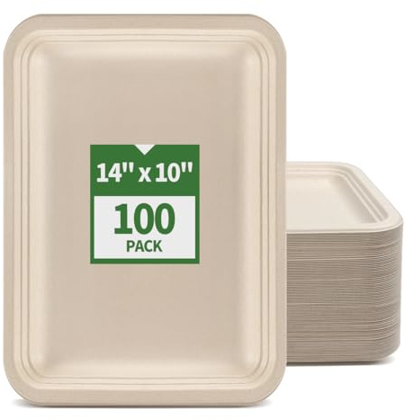AICHEF 14 inch Disposable Food Trays 100 Pack Compostable Party Platters