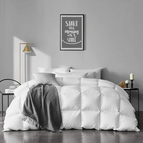 APSMILE Organic Full Size Feathers Down Comforter - All Seasons 100% Cotton Quilted Duvet Insert, Medium Warm Bed Comforter with Corner Tabs (82x86 Inch, Ivory White)
