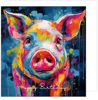 Edition Seidel Premium quadratische Geburtstagskarte mit Umschlag. Glückwunschkarte Happy Birthday Billet Karte Mann Frau Schwein Schweinchen bunt (GQ223 SW024)