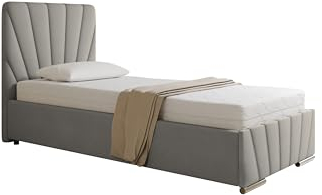 RAY Polsterbett 90 x 200 cm Doppelbett mit Stauraum aus Kiefernholz, Schlafzimmer, Bequem, Modern, Stilvoll-grau